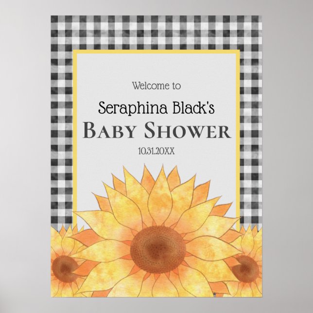 Floral Gingham Summer Picnic Baby Shower Welcome Poster (Front)