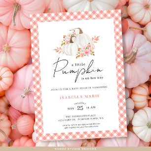 Floral Gingham Watercolor A Little Pumpkin Shower Invitation