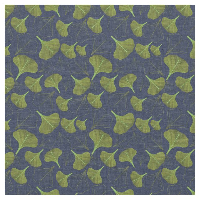 Floral Gingko Leaf Blue Pattern Fabric (Close Up)