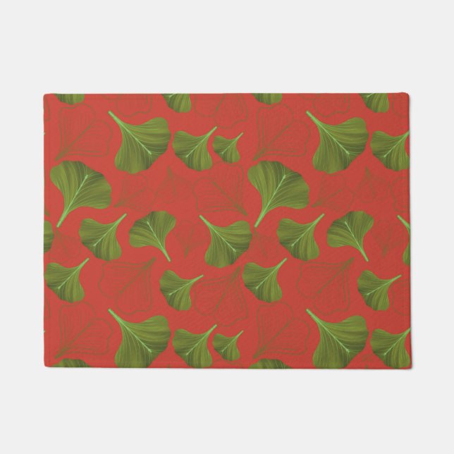 Floral Gingko Leaf Coral Pattern  Doormat (Front)