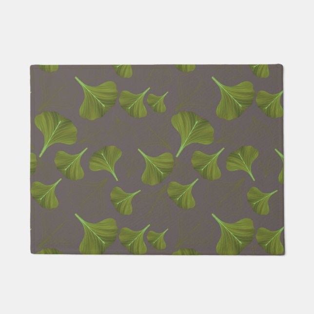 Floral Gingko Leaf Gray Pattern  Doormat (Front)