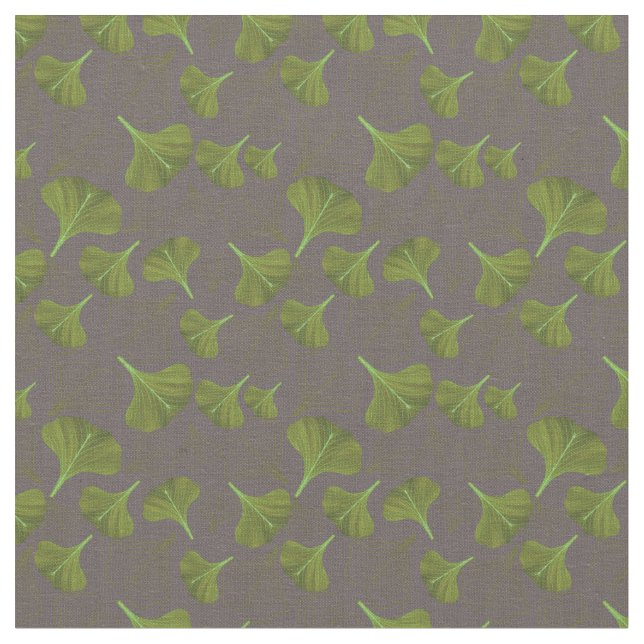 Floral Gingko Leaf Gray Pattern Fabric (Close Up)