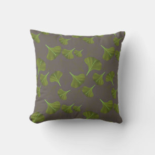 Floral Gingko Leaf Gray Pattern Throw Pillow