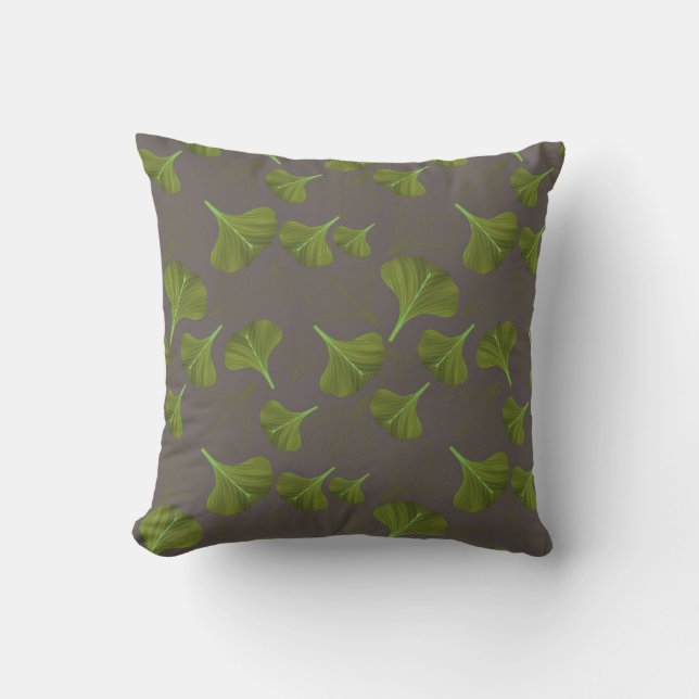 Floral Gingko Leaf Gray Pattern Throw Pillow (Front)