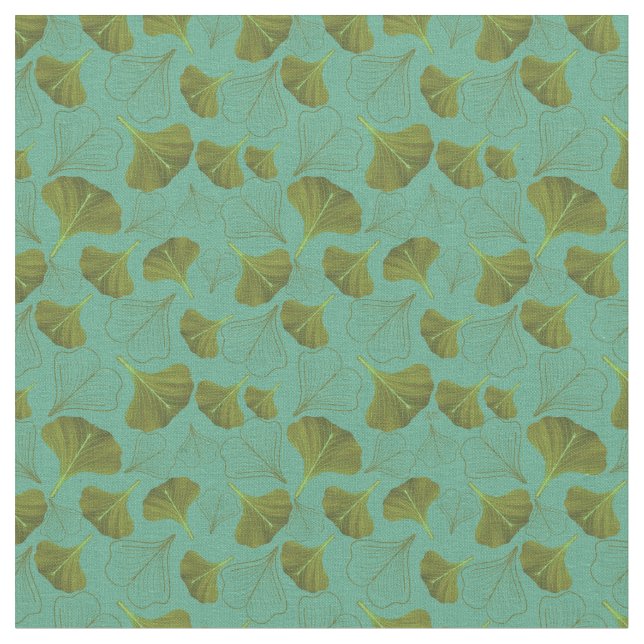 Floral Gingko Leaf Turquoise Pattern  Fabric (Close Up)