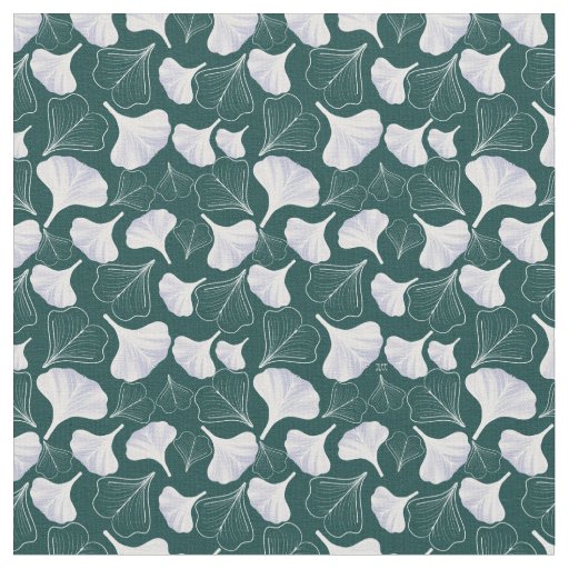 Floral Ginkgo Leaf Green Patterned  Fabric