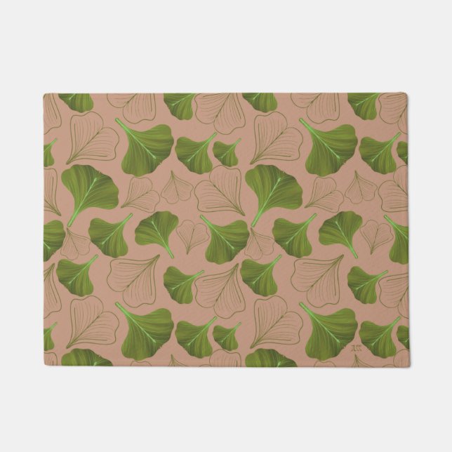 Floral Ginkgo Leaf Pastel Pattern Doormat (Front)