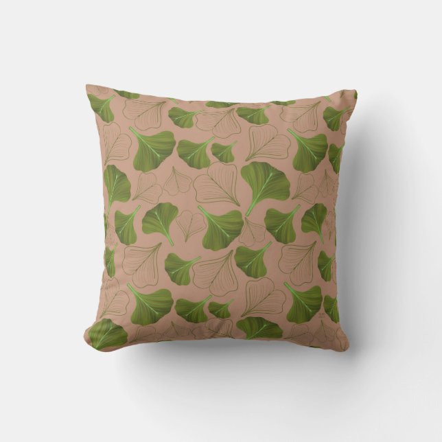 Floral Ginkgo Leaf Pastel Pattern Throw Pillow (Front)