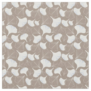 Floral Ginkgo Leaf Taupe Patterned Fabric