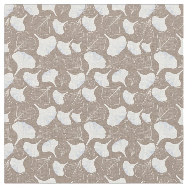 Floral Ginkgo Leaf Taupe Patterned Fabric (Close Up)