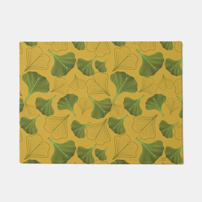 Floral Ginkgo Leaf Yellow Pattern  Doormat (Front)