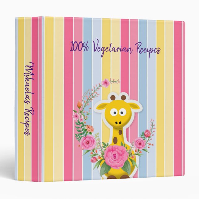 Floral Giraffe 100% Vegetarian Recipe Avery Binder (Front/Spine)