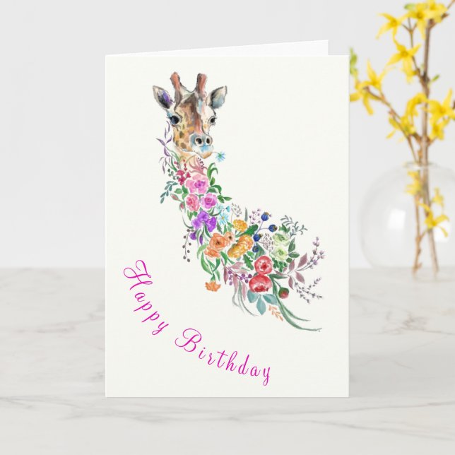 Floral Giraffe Birthday Card (Yellow Flower)