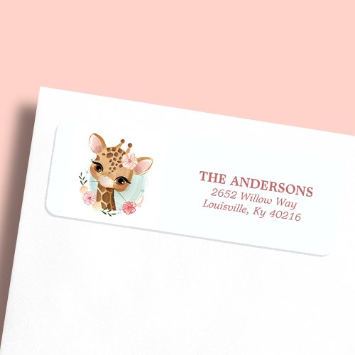 Floral Giraffe Cute Baby Shower Return Address Label