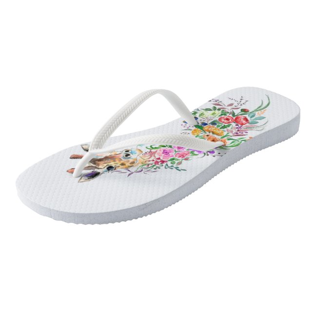 Floral Giraffe Flip Flops (Angled)