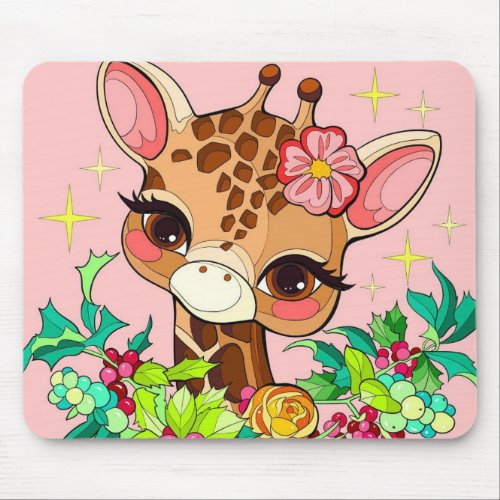 Floral Giraffe Mouse Pad