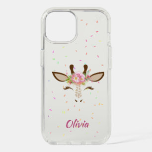 Floral Giraffe on Sprinkles Personalized iPhone 15 Case