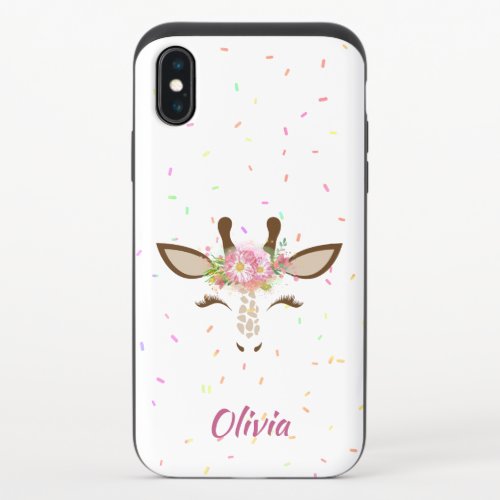 Floral Giraffe on Sprinkles Personalized iPhone X Slider Case