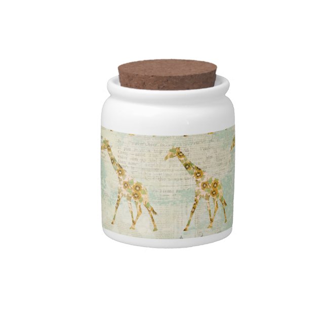 Floral  Giraffe Pattern Cookie Jar (Front)
