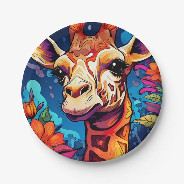 Floral Giraffe Portrait-93192-10 Paper Plates (Front)