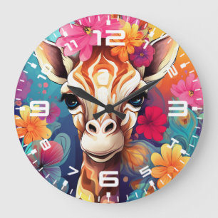 Floral Giraffe Portrait-93192-11 Large Clock