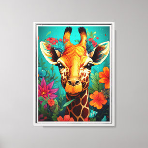 Floral Giraffe Portrait-93192 Canvas Print