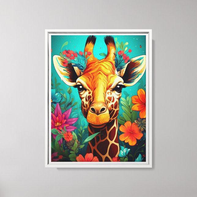 Floral Giraffe Portrait-93192 Canvas Print (Front)