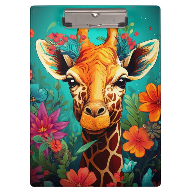 Floral Giraffe Portrait-93192 Clipboard (Front)