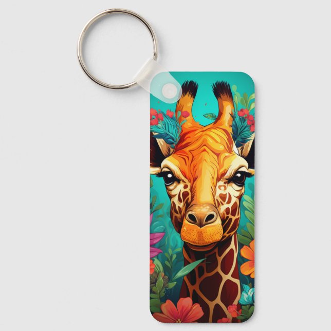 Floral Giraffe Portrait-93192 Keychain (Front)