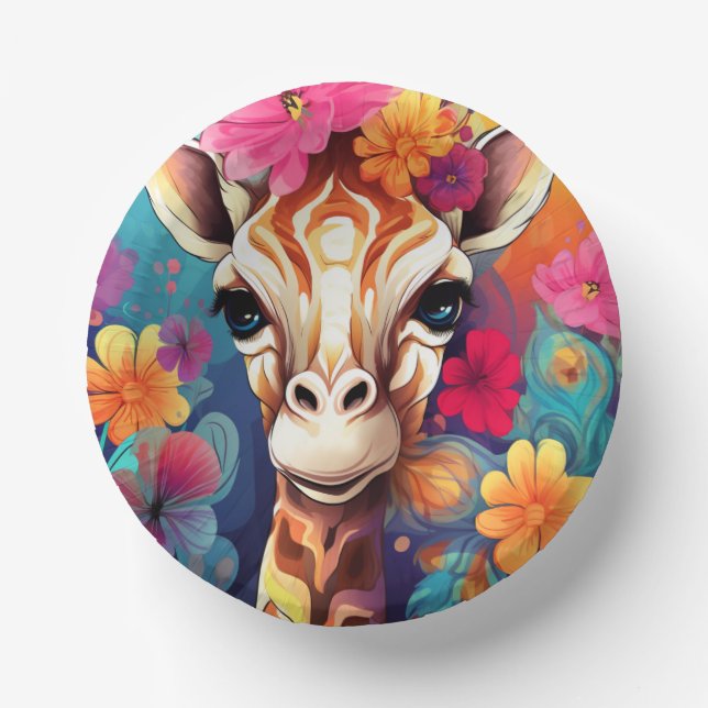Floral Giraffe Portrait-93192 Paper Bowls (Front)