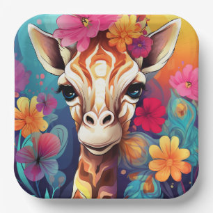 Floral Giraffe Portrait-93192 Paper Plates