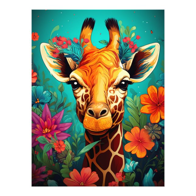 Floral Giraffe Portrait-93192 Photo Print (Front)