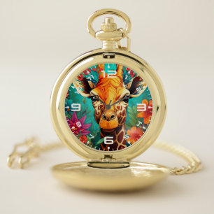 Floral Giraffe Portrait-93192 Pocket Watch