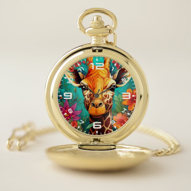 Floral Giraffe Portrait-93192 Pocket Watch (Inside)