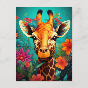 Floral Giraffe Portrait-93192 Postcard