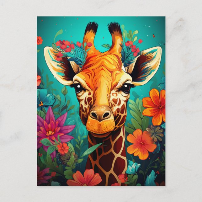 Floral Giraffe Portrait-93192 Postcard (Front)