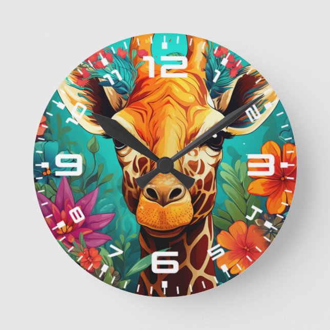 Floral Giraffe Portrait-93192 Round Clock (Front)