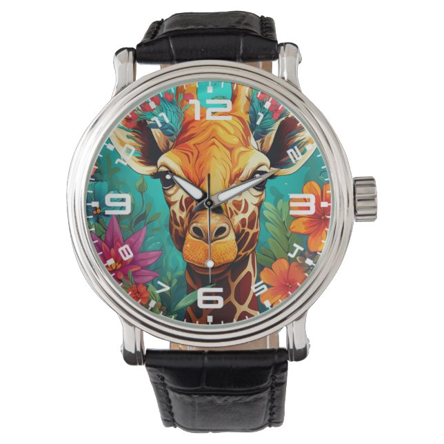 Floral Giraffe Portrait-93192 Watch (Front)