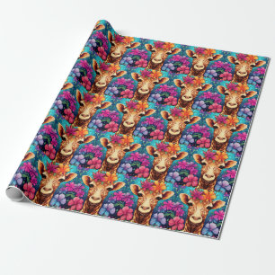 Floral Giraffe Portrait-93192 Wrapping Paper