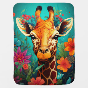 Floral Giraffe Portrait-9319 Baby Blanket