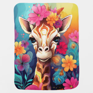 Floral Giraffe Portrait-9320 Baby Blanket