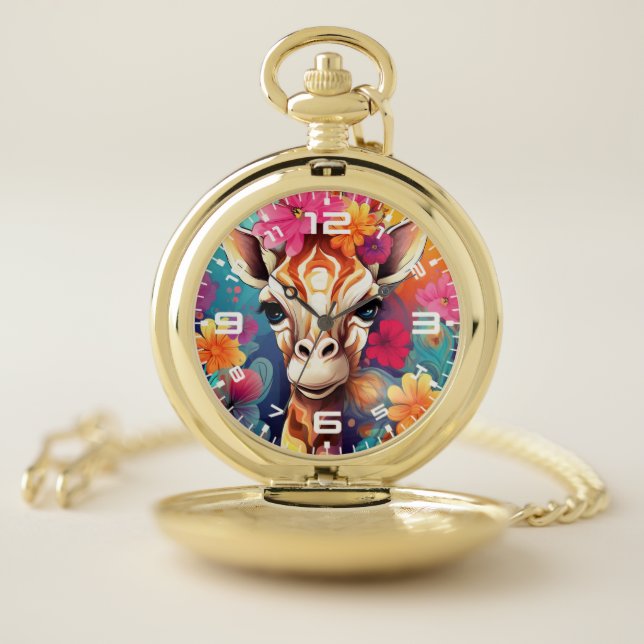 Floral Giraffe Portrait-9320 Pocket Watch (Inside)