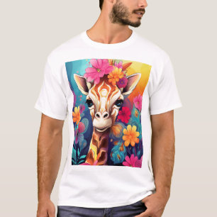 Floral Giraffe Portrait-9320 T-Shirt