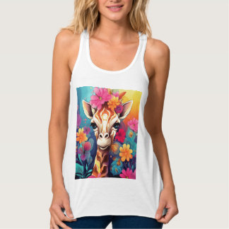 Floral Giraffe Portrait-9320 Tank Top