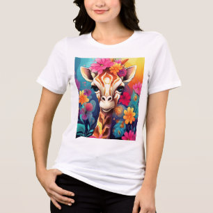 Floral Giraffe Portrait-9320 Tri-Blend Shirt