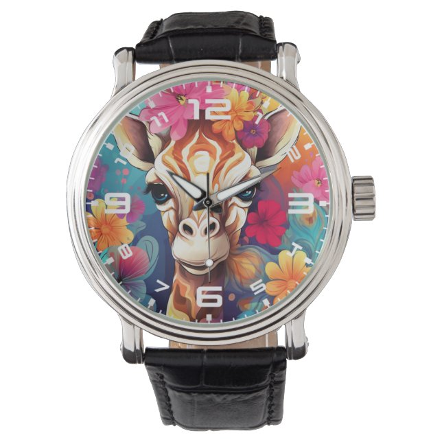 Floral Giraffe Portrait-9320 Watch (Front)