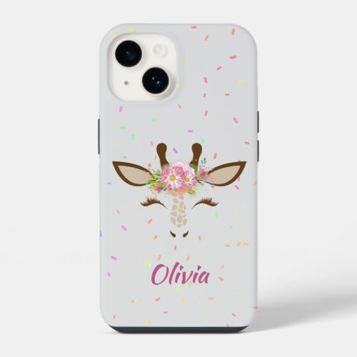 Floral Giraffe Sprinkles Kids iPhone 14 Case