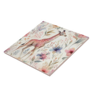 Floral Giraffe Wall Tile Design