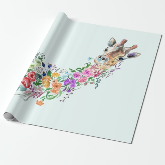 Floral Giraffe Wrapping Paper (Unrolled)