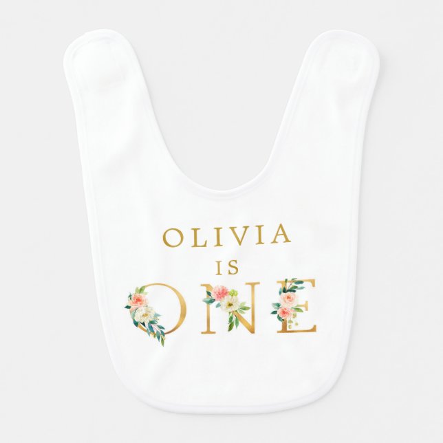 Floral Girl 1st Birthday Party Girl Baby Bib (Front)